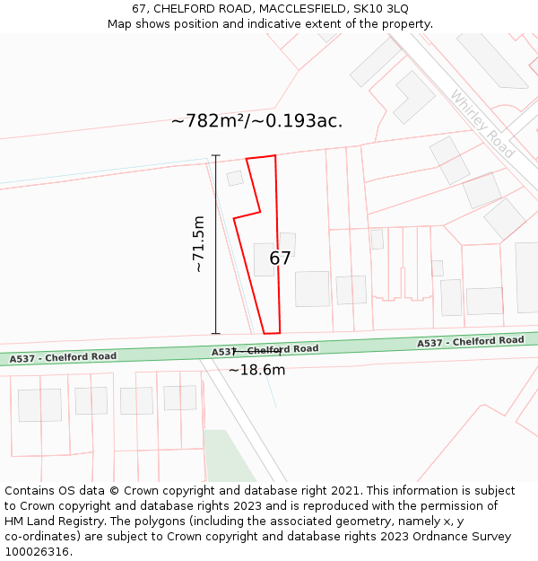 67, CHELFORD ROAD, MACCLESFIELD, SK10 3LQ: Plot and title map