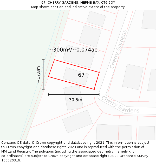 67, CHERRY GARDENS, HERNE BAY, CT6 5QY: Plot and title map