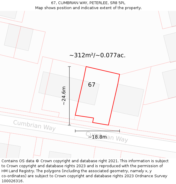 67, CUMBRIAN WAY, PETERLEE, SR8 5PL: Plot and title map