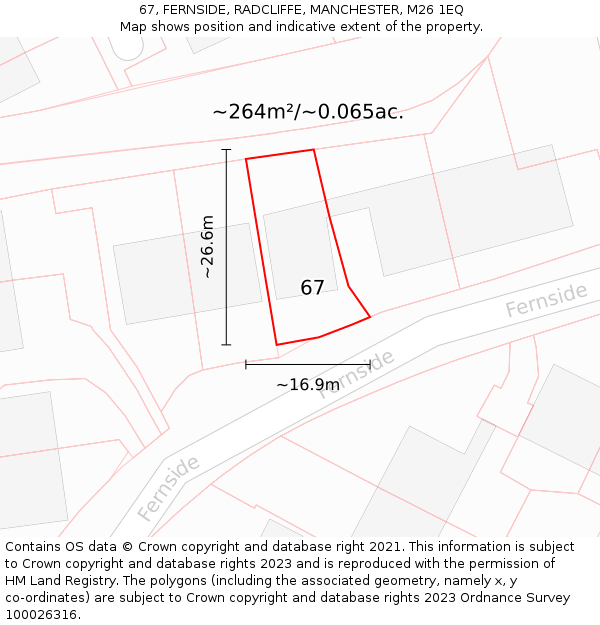 67, FERNSIDE, RADCLIFFE, MANCHESTER, M26 1EQ: Plot and title map