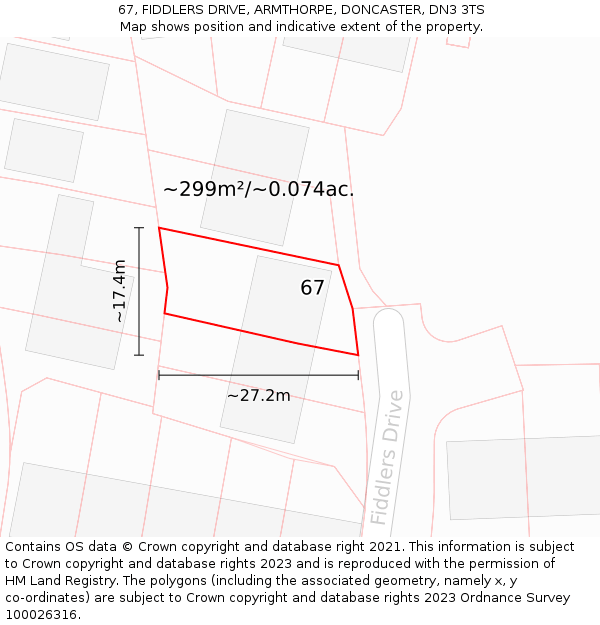 67, FIDDLERS DRIVE, ARMTHORPE, DONCASTER, DN3 3TS: Plot and title map