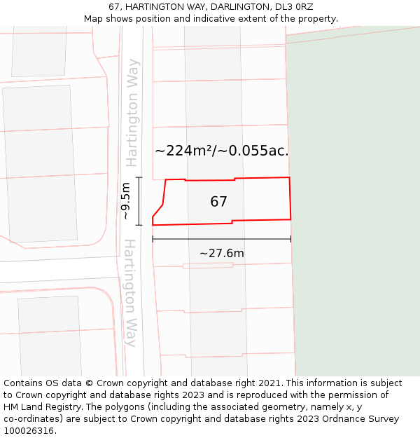 67, HARTINGTON WAY, DARLINGTON, DL3 0RZ: Plot and title map