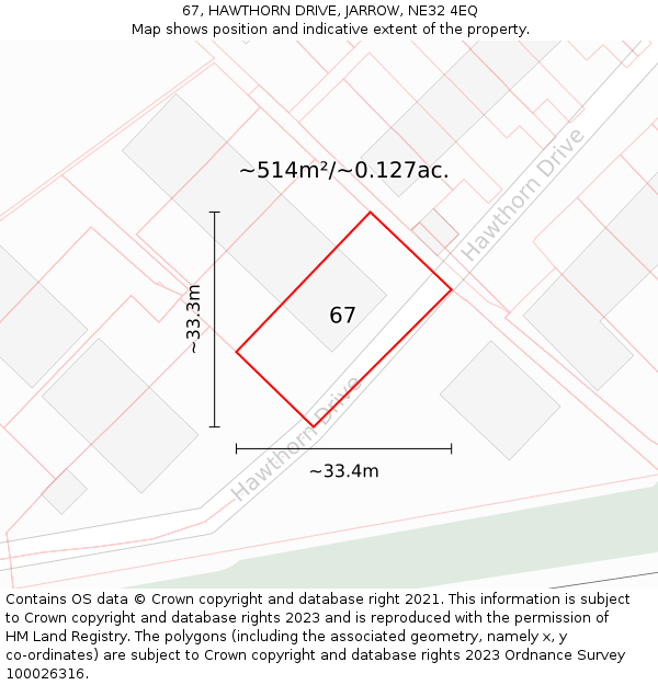 67, HAWTHORN DRIVE, JARROW, NE32 4EQ: Plot and title map