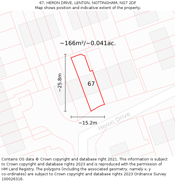 67, HERON DRIVE, LENTON, NOTTINGHAM, NG7 2DF: Plot and title map