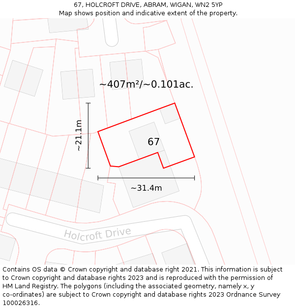 67, HOLCROFT DRIVE, ABRAM, WIGAN, WN2 5YP: Plot and title map