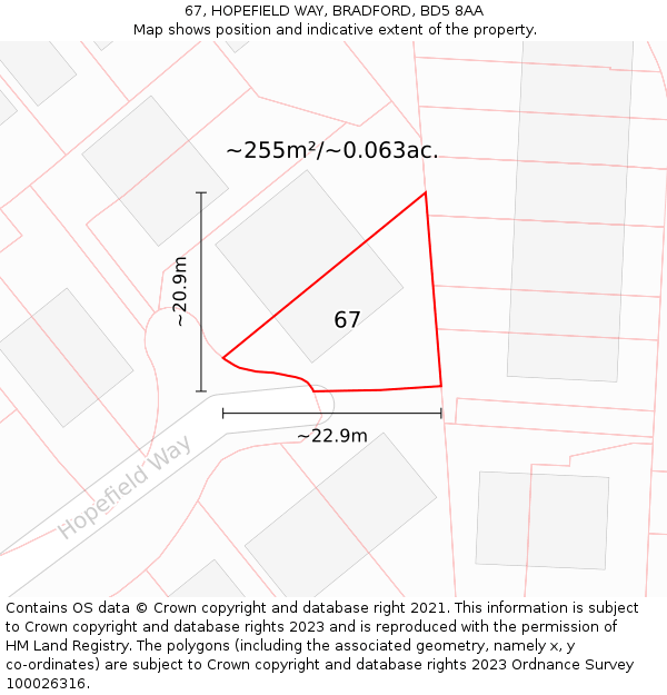 67, HOPEFIELD WAY, BRADFORD, BD5 8AA: Plot and title map