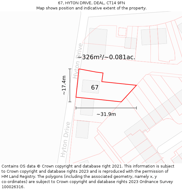 67, HYTON DRIVE, DEAL, CT14 9FN: Plot and title map