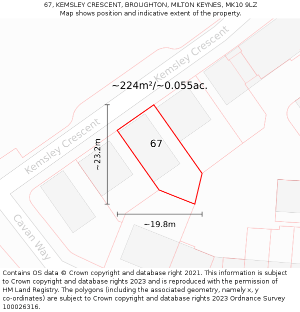 67, KEMSLEY CRESCENT, BROUGHTON, MILTON KEYNES, MK10 9LZ: Plot and title map