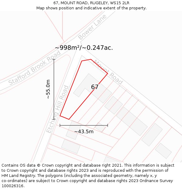 67, MOUNT ROAD, RUGELEY, WS15 2LR: Plot and title map