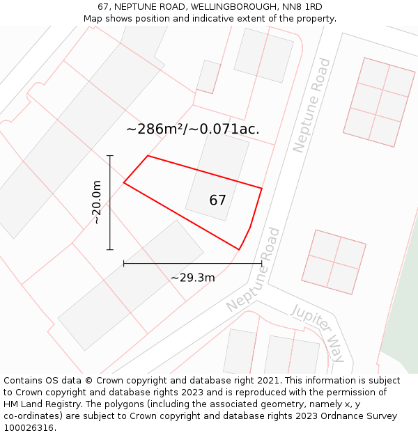 67, NEPTUNE ROAD, WELLINGBOROUGH, NN8 1RD: Plot and title map