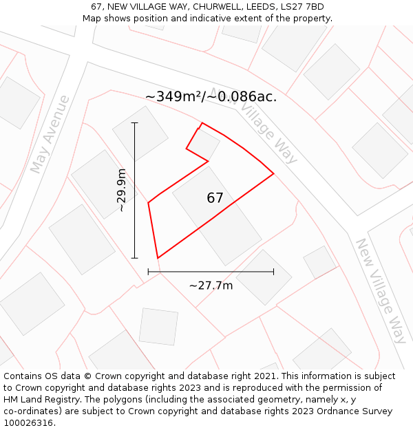 67, NEW VILLAGE WAY, CHURWELL, LEEDS, LS27 7BD: Plot and title map