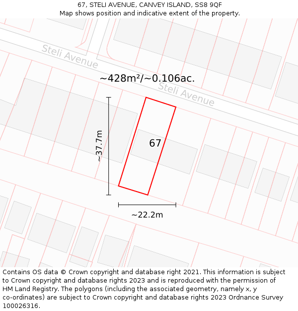 67, STELI AVENUE, CANVEY ISLAND, SS8 9QF: Plot and title map