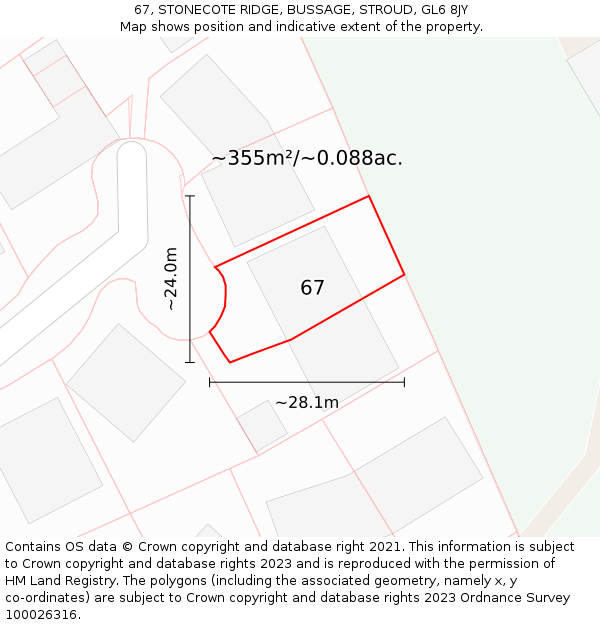 67, STONECOTE RIDGE, BUSSAGE, STROUD, GL6 8JY: Plot and title map