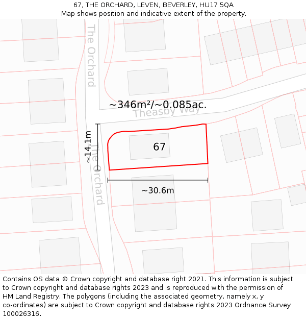 67, THE ORCHARD, LEVEN, BEVERLEY, HU17 5QA: Plot and title map