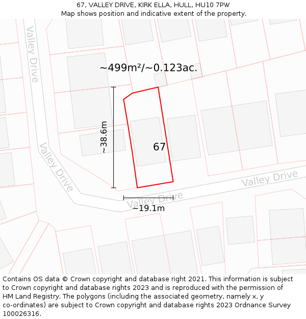 67, VALLEY DRIVE, KIRK ELLA, HULL, HU10 7PW: Plot and title map