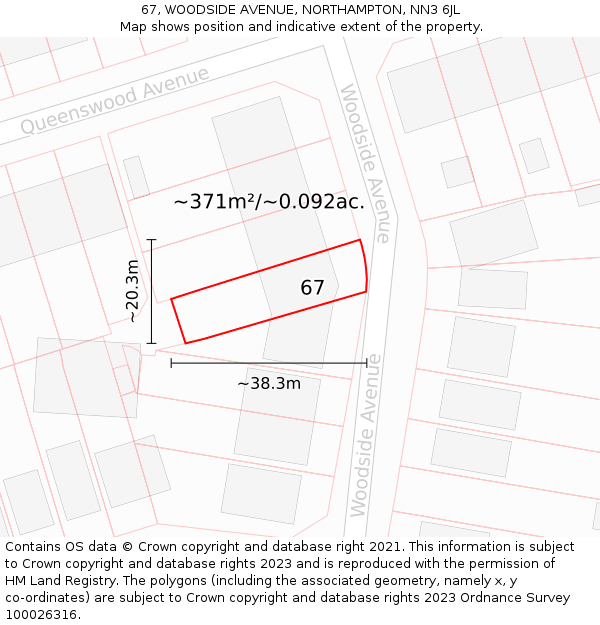 67, WOODSIDE AVENUE, NORTHAMPTON, NN3 6JL: Plot and title map