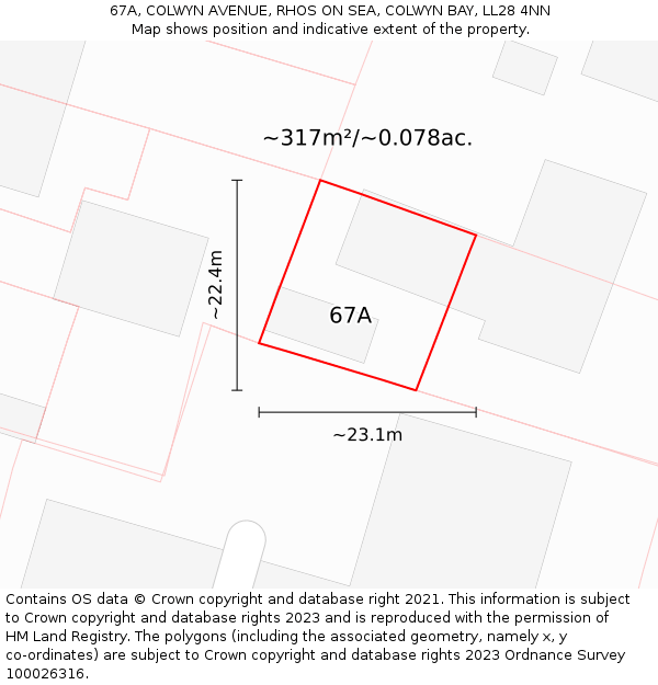 67A, COLWYN AVENUE, RHOS ON SEA, COLWYN BAY, LL28 4NN: Plot and title map