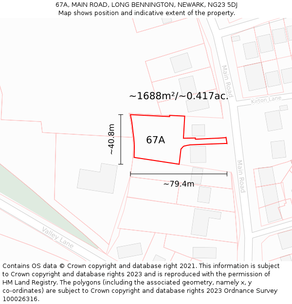 67A, MAIN ROAD, LONG BENNINGTON, NEWARK, NG23 5DJ: Plot and title map