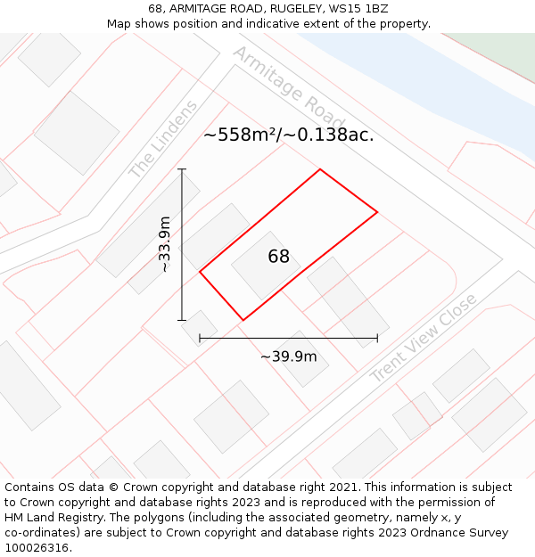 68, ARMITAGE ROAD, RUGELEY, WS15 1BZ: Plot and title map