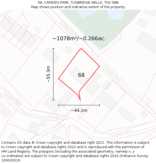 68, CAMDEN PARK, TUNBRIDGE WELLS, TN2 5BB: Plot and title map