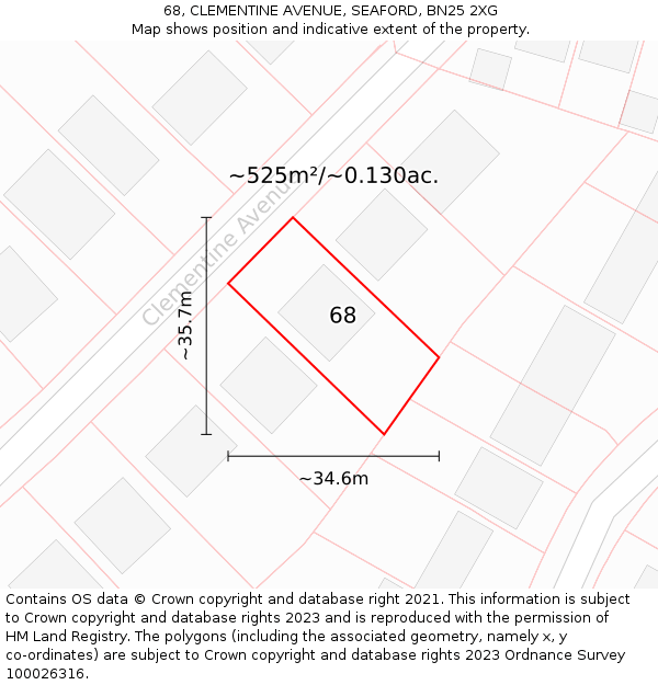 68, CLEMENTINE AVENUE, SEAFORD, BN25 2XG: Plot and title map