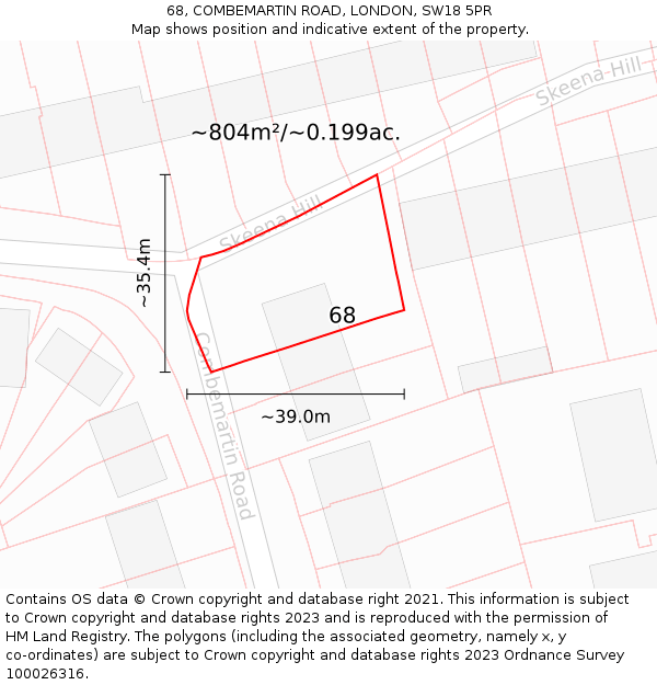 68, COMBEMARTIN ROAD, LONDON, SW18 5PR: Plot and title map