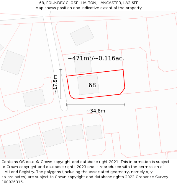 68, FOUNDRY CLOSE, HALTON, LANCASTER, LA2 6FE: Plot and title map