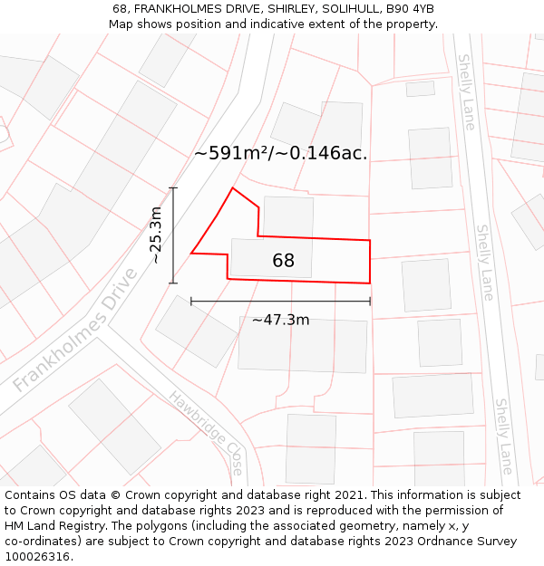 68, FRANKHOLMES DRIVE, SHIRLEY, SOLIHULL, B90 4YB: Plot and title map