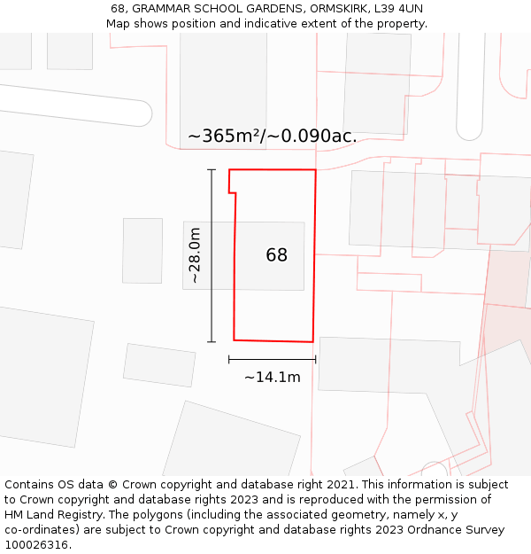 68, GRAMMAR SCHOOL GARDENS, ORMSKIRK, L39 4UN: Plot and title map