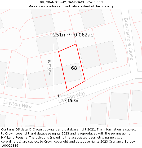 68, GRANGE WAY, SANDBACH, CW11 1ES: Plot and title map