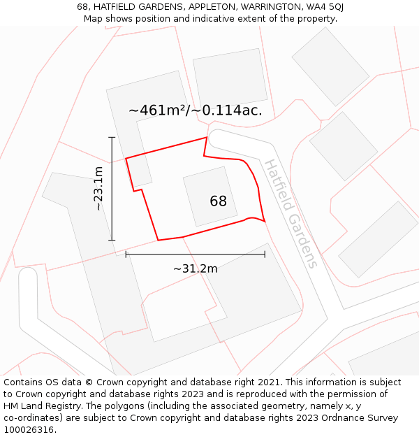 68, HATFIELD GARDENS, APPLETON, WARRINGTON, WA4 5QJ: Plot and title map