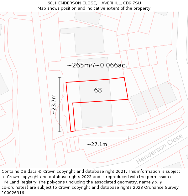 68, HENDERSON CLOSE, HAVERHILL, CB9 7SU: Plot and title map