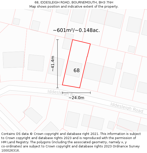 68, IDDESLEIGH ROAD, BOURNEMOUTH, BH3 7NH: Plot and title map