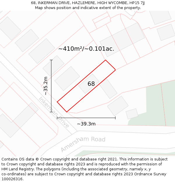 68, INKERMAN DRIVE, HAZLEMERE, HIGH WYCOMBE, HP15 7JJ: Plot and title map