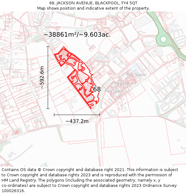 68, JACKSON AVENUE, BLACKPOOL, FY4 5QT: Plot and title map