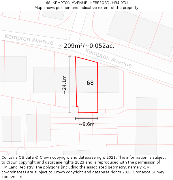 68, KEMPTON AVENUE, HEREFORD, HR4 9TU: Plot and title map