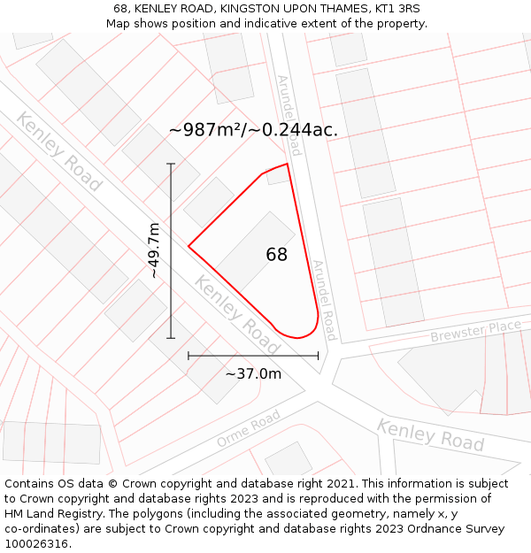 68, KENLEY ROAD, KINGSTON UPON THAMES, KT1 3RS: Plot and title map