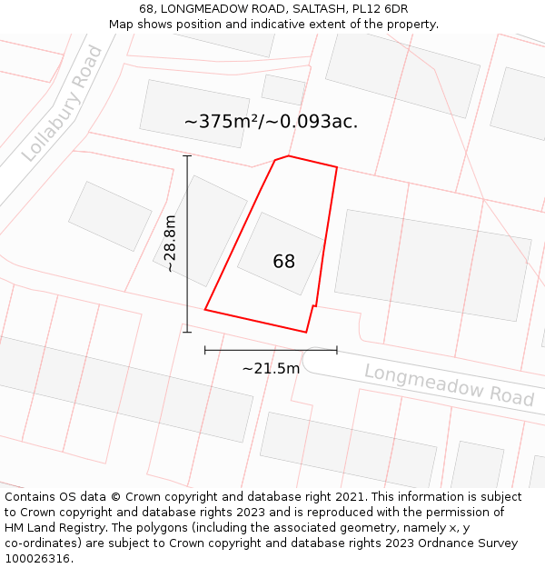 68, LONGMEADOW ROAD, SALTASH, PL12 6DR: Plot and title map