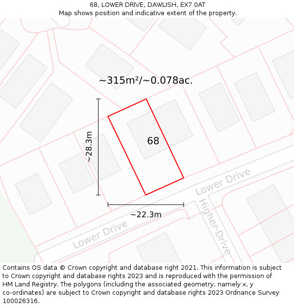 68, LOWER DRIVE, DAWLISH, EX7 0AT: Plot and title map