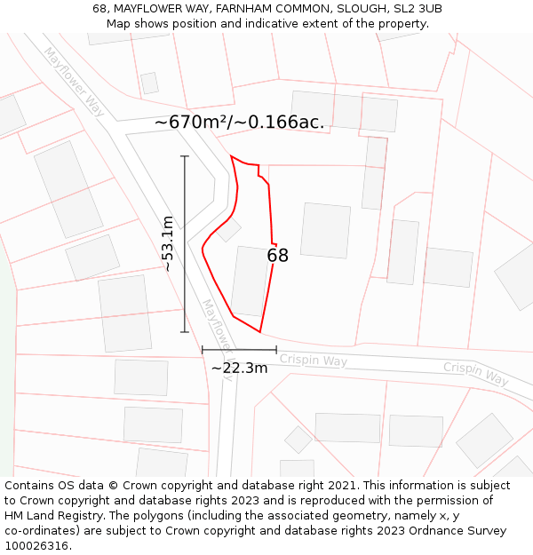 68, MAYFLOWER WAY, FARNHAM COMMON, SLOUGH, SL2 3UB: Plot and title map