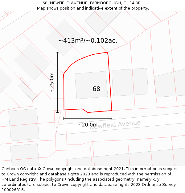 68, NEWFIELD AVENUE, FARNBOROUGH, GU14 9PL: Plot and title map