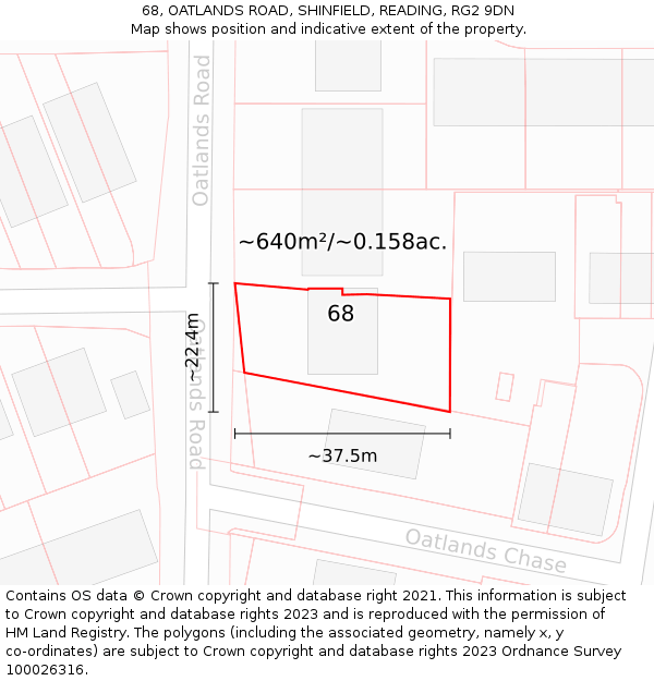 68, OATLANDS ROAD, SHINFIELD, READING, RG2 9DN: Plot and title map