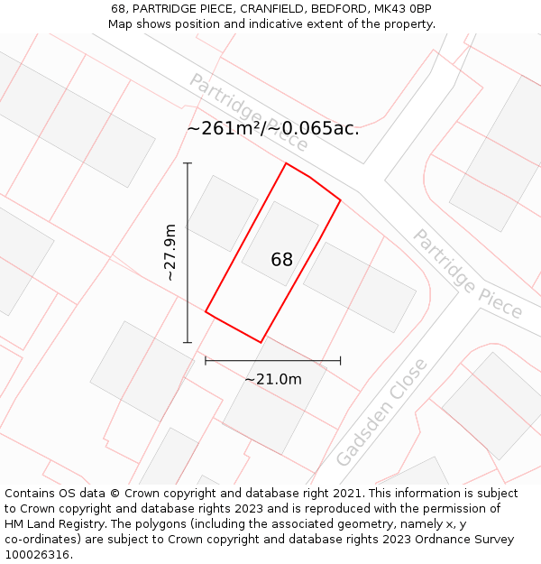 68, PARTRIDGE PIECE, CRANFIELD, BEDFORD, MK43 0BP: Plot and title map