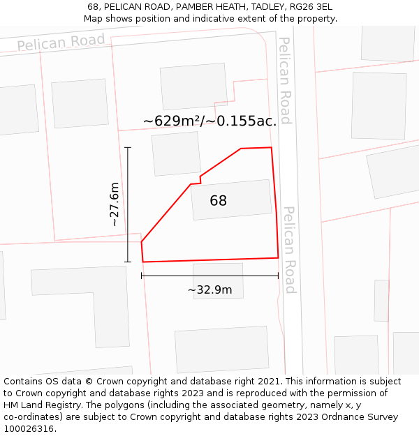 68, PELICAN ROAD, PAMBER HEATH, TADLEY, RG26 3EL: Plot and title map