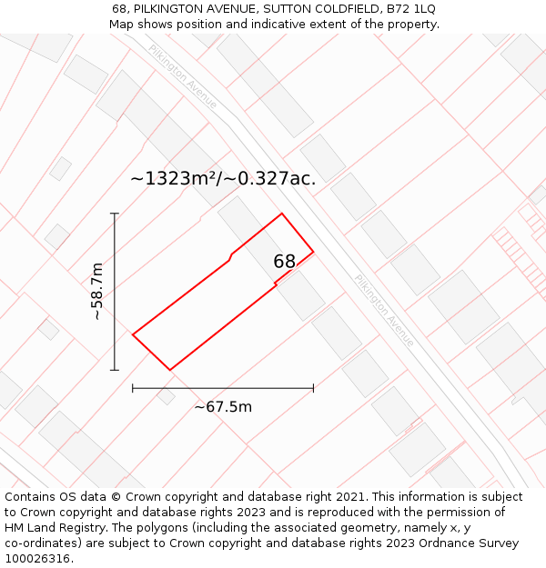 68, PILKINGTON AVENUE, SUTTON COLDFIELD, B72 1LQ: Plot and title map