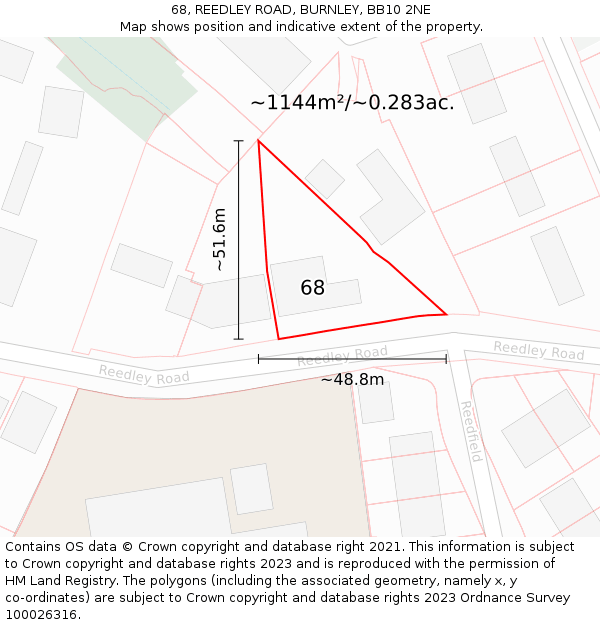 68, REEDLEY ROAD, BURNLEY, BB10 2NE: Plot and title map