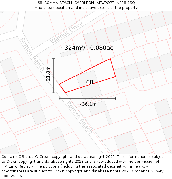 68, ROMAN REACH, CAERLEON, NEWPORT, NP18 3SQ: Plot and title map