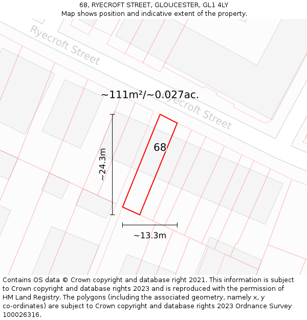 68, RYECROFT STREET, GLOUCESTER, GL1 4LY: Plot and title map