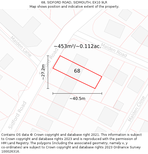 68, SIDFORD ROAD, SIDMOUTH, EX10 9LR: Plot and title map