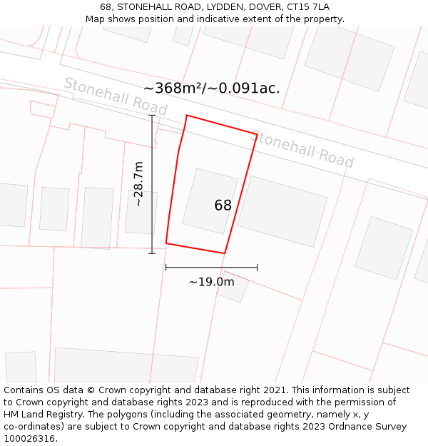 68, STONEHALL ROAD, LYDDEN, DOVER, CT15 7LA: Plot and title map